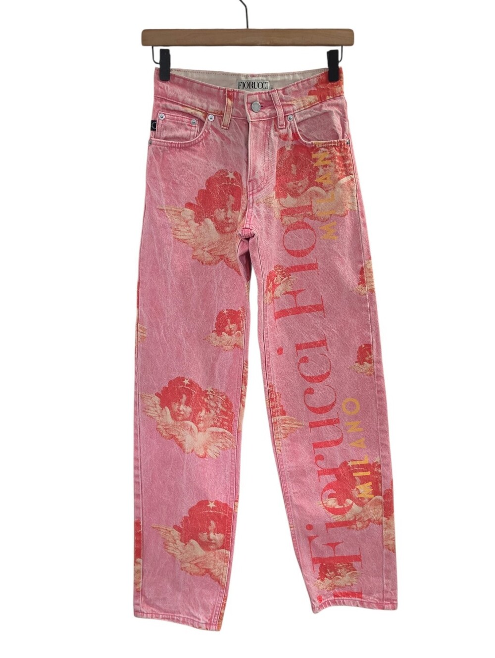 Fiorucci Pink Angel Cherub Print Jeans Size 23